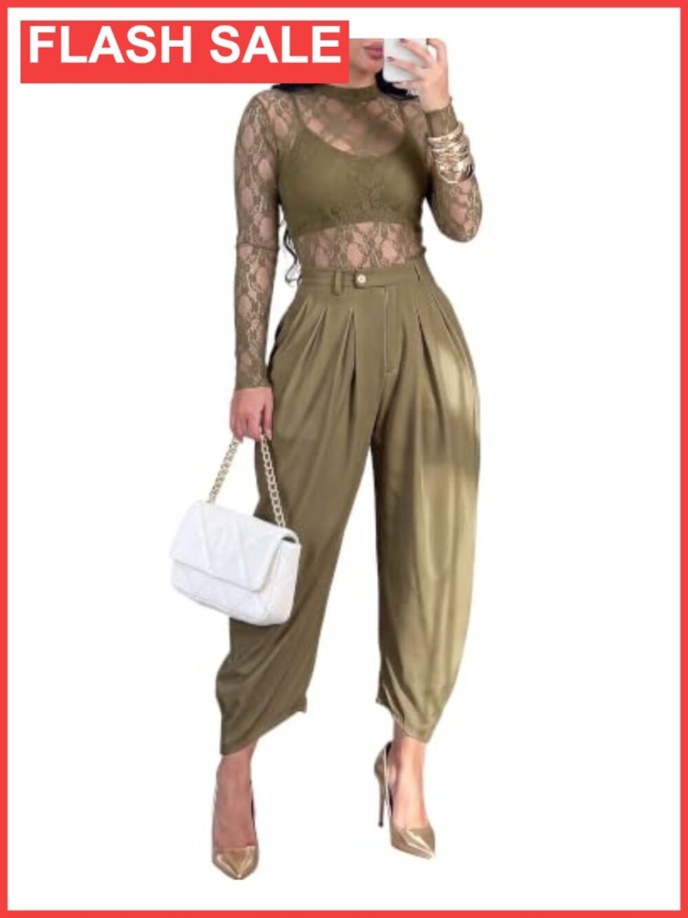 Women's 3 Piece Lace Cover Up Cami Tank Palazzo Pants Set